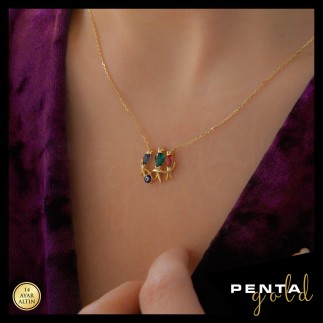 Penta Gold - 14 Ayar Altın Renkli Kuşlu Kolye