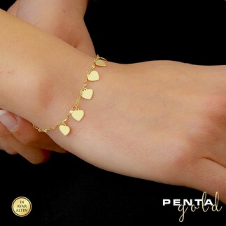 Penta Gold - 14 Ayar Altın Sıra Kalp Bileklik (1)