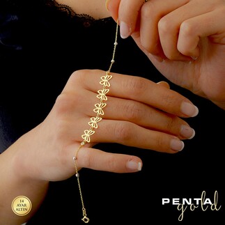 Penta Gold - 14 Ayar Altın Sıra Kelebek Bileklik