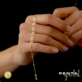 Penta Gold - 14 Ayar Altın Sıra Yıldız Bileklik