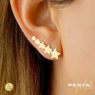 Penta Gold - 14 Ayar Altın Sıra Yıldız Küpe