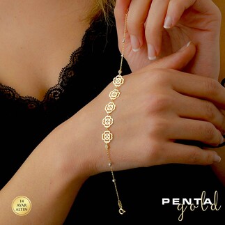 Penta Gold - 14 Ayar Altın Sıra Yonca Bileklik