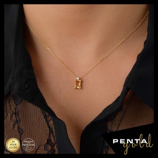 Penta Gold - 14 Ayar Altın Sitrin Topaz Baget Kolye