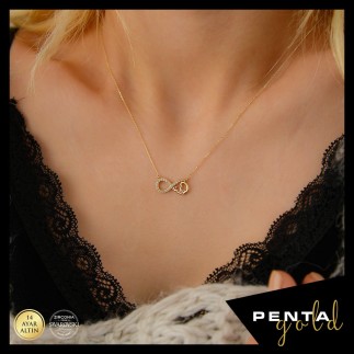 Penta Gold - 14 Ayar Altın Sonsuzluk Annem Swarovski Kolye