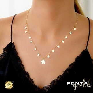 Penta Gold - 14 Ayar Altın Süzme Yıldız Kolye