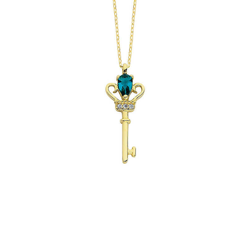 14 Ayar Altın Swarovski Anahtar Kolye - 3