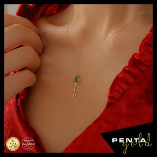 Penta Gold - 14 Ayar Altın Swarovski Anahtar Kolye (1)