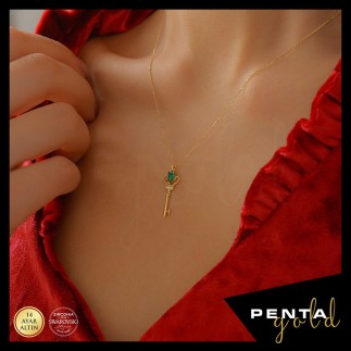 Penta Gold - 14 Ayar Altın Swarovski Anahtar Kolye