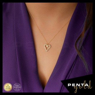 Penta Gold - 14 Ayar Altın Swarovski Anturaj Kalp Kolye (1)