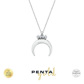 Penta Gold - 14 Ayar Altın Swarovski Boynuz Kolye