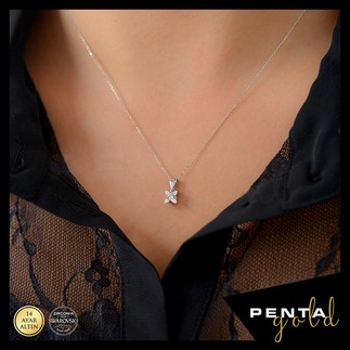 Penta Gold - 14 Ayar Altın Swarovski Damla Tırnak Tektaş Kolye