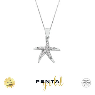 Penta Gold - 14 Ayar Altın Swarovski Deniz Yıldızı Kolye