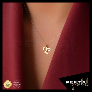 Penta Gold - 14 Ayar Altın Swarovski Fiyonk Kolye (1)