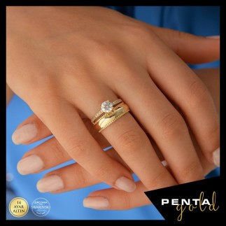 Penta Gold - 14 Ayar Altın Swarovski Kalemli Yüzük (1)