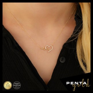 Penta Gold - 14 Ayar Altın Swarovski Kalp Ritim Kolye