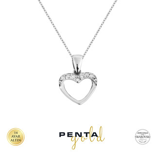 Penta Gold - 14 Ayar Altın Swarovski Kalpli Kolye