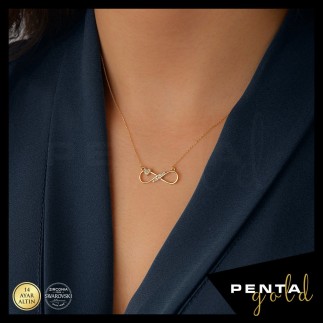 Penta Gold - 14 Ayar Altın Swarovski Kalpli Sonsuzluk Kolye (1)