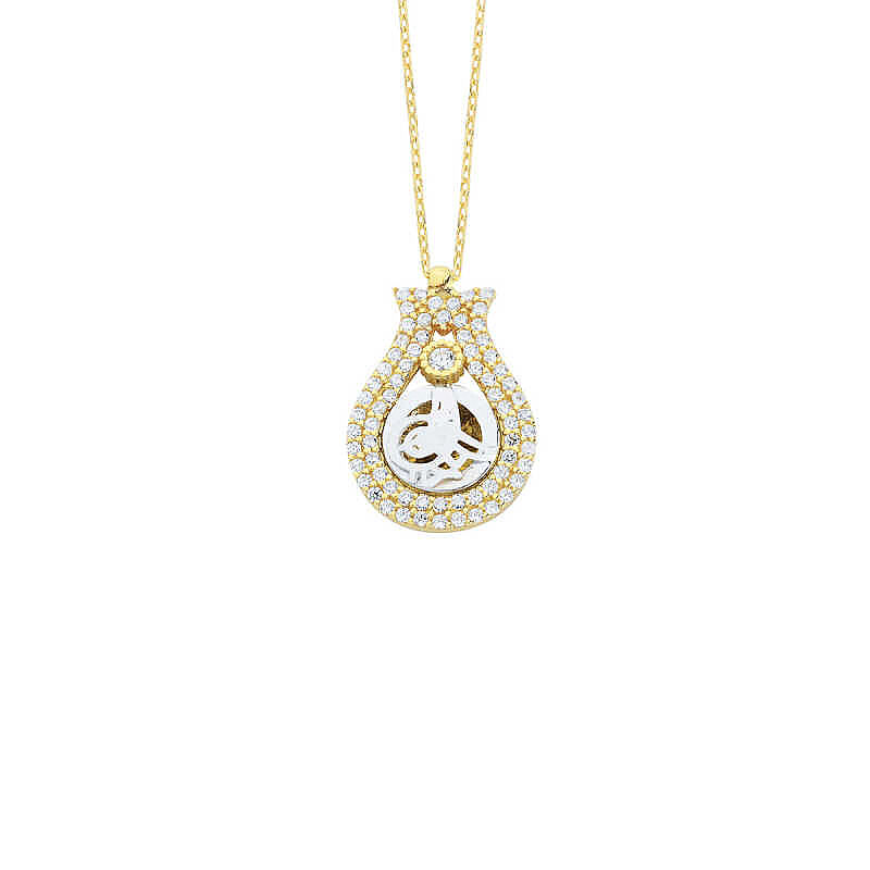 14 Ayar Altın Swarovski Lale Motifli Tuğra Kolye - 3