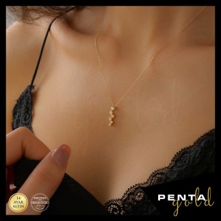 Penta Gold - 14 Ayar Altın Swarovski Serpme Kolye