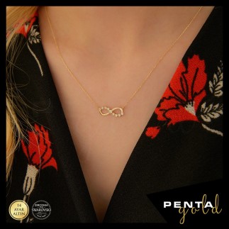 Penta Gold - 14 Ayar Altın Swarovski Sıvama Taşlı Sonsuzluk Kolyesi (1)