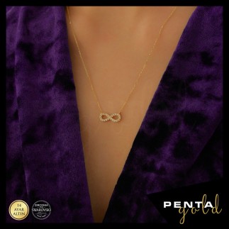 Penta Gold - 14 Ayar Altın Swarovski Sonsuzluk Kolyesi (1)