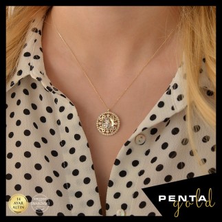 Penta Gold - 14 Ayar Altın Swarovski Sonsuzluk Tuğra Kolye (1)