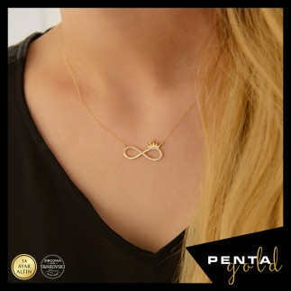 Penta Gold - 14 Ayar Altın Swarovski Taçlı Sonsuzluk Kolye