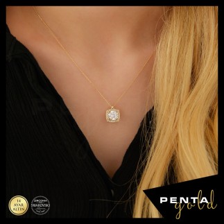 Penta Gold - 14 Ayar Altın Swarovski Taş Anturaj Kolye