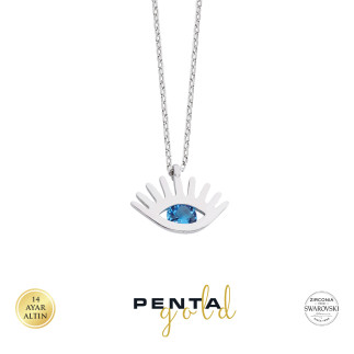 Penta Gold - 14 Ayar Altın Swarovski Taşlı Göz Kolye (1)