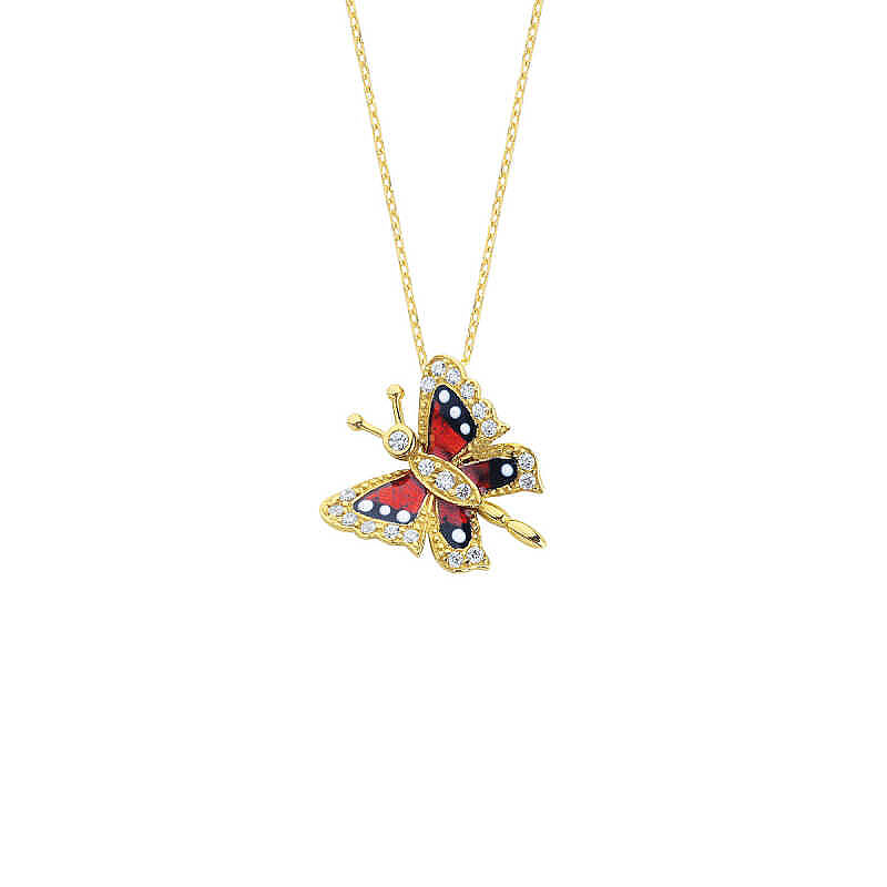 14 Ayar Altın Swarovski Taşlı Mineli Kelebek Kolye - 3