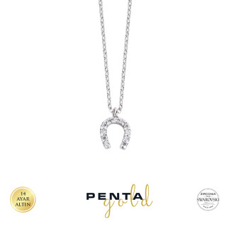 Penta Gold - 14 Ayar Altın Swarovski Taşlı Nal Kolye