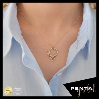 Penta Gold - 14 Ayar Altın Swarovski Taşlı Salkım Kolye (1)