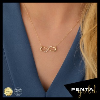 Penta Gold - 14 Ayar Altın Swarovski Taşlı Sonsuzluk Kolye