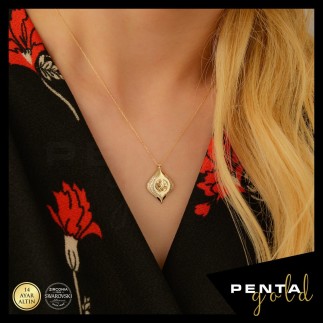 Penta Gold - 14 Ayar Altın Swarovski Taşlı Tuğra Kolye (1)