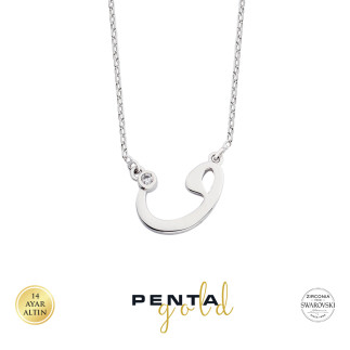 Penta Gold - 14 Ayar Altın Swarovski Taşlı Vav Kolye (1)