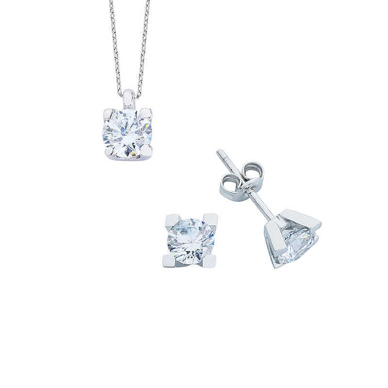 14 Ayar Altın Swarovski Tektaş Küpe Kolye Set - 3