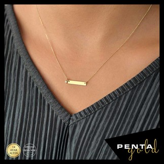 Penta Gold - 14 Ayar Altın Swarovski Tektaş Levha Kolye (1)