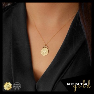 Penta Gold - 14 Ayar Altın Swarovski Tuğra Kolye