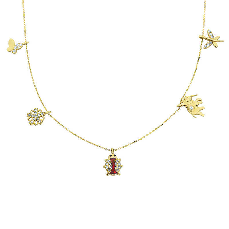 14 Ayar Altın Swarovski Uğur Böcekli Şans Kolye - 3