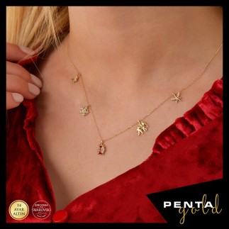 Penta Gold - 14 Ayar Altın Swarovski Uğur Böcekli Şans Kolye (1)