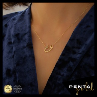 Penta Gold - 14 Ayar Altın Swarovski Vav Kolye (1)