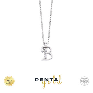 Penta Gold - 14 Ayar Altın Taşlı Harfli Swarovski Kolye