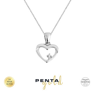 Penta Gold - 14 Ayar Altın Tek Taş Swarovski Kalpli Kolye