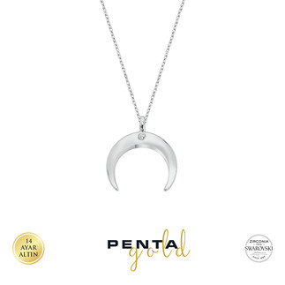 Penta Gold - 14 Ayar Altın Tektaş Swarovski Boynuz Kolye