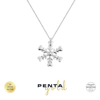 Penta Gold - 14 Ayar Altın Tektaş Swarovski Kar Tanesi Kolye