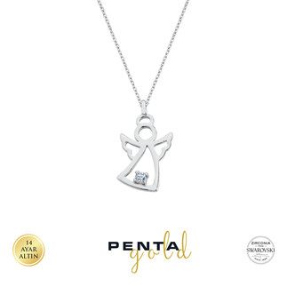 Penta Gold - 14 Ayar Altın Tektaş Swarovski Melek Kolye