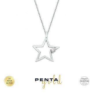 Penta Gold - 14 Ayar Altın Tektaş Swarovski Yıldız Kolye