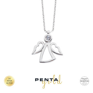 Penta Gold - 14 Ayar Altın Tektaşlı Melek Swarovski Kolye