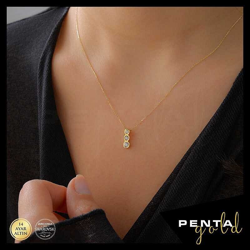 14 Ayar Altın Tria Swarovski Kolye - 2
