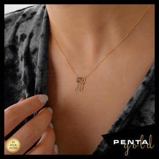 Penta Gold - 14 Ayar Altın Üç Anahtar Kolye (1)